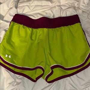 Under Armour Athletic Shorts Green and Red Vibrant Design